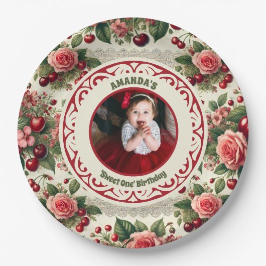 kersen 'Sweet One' 1e verjaardag foto Papieren Bordje (Voorkant)