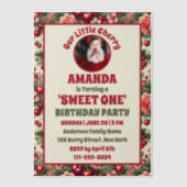  kersen 'Sweet One' 1e verjaardag foto Vellum Uitnodigingen (Voorkant)