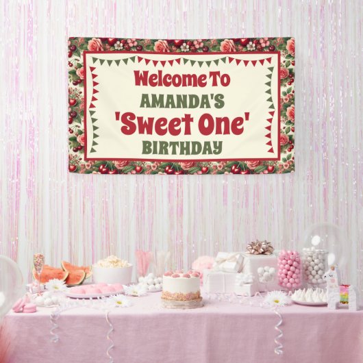  kersen 'Sweet One' 1e verjaardag Welkom Spandoek (Feest)