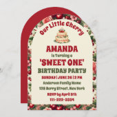  kersen 'Sweet One' 1e verjaardagsfeest boog Kaart (Voorkant / Achterkant)