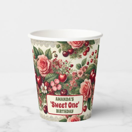  kersen 'Sweet One' 1e verjaardagsfeest Papieren Bekers (Voorkant)