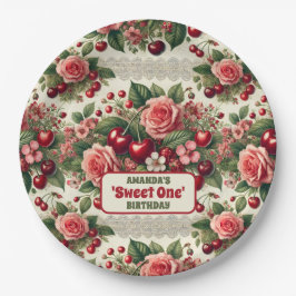  kersen 'Sweet One' 1e verjaardagsfeest Papieren Bordje