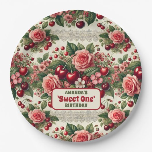  kersen 'Sweet One' 1e verjaardagsfeest Papieren Bordje (Voorkant)