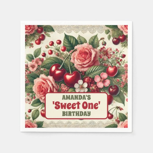  kersen 'Sweet One' 1e verjaardagsfeest Servet (Voorkant)