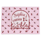 Kersen Thema Eerste Verjaardag Grote Gift Bag Groot Cadeauzakje (Voorkant)