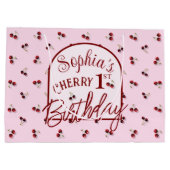 Kersen Thema Eerste Verjaardag Grote Gift Bag Groot Cadeauzakje (Achterkant)