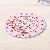 Kersen Thema Eerste Verjaardag Papier Onderzetter (Gekanteld)