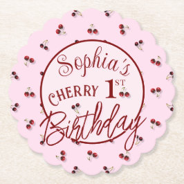 Kersen Thema Eerste Verjaardag Papier Onderzetter