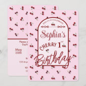 Kersen Thema Eerste Verjaardag Uitnodiging (Voorkant / Achterkant)