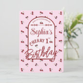 Kersen Thema Eerste Verjaardag Uitnodiging (Staand voorkant)