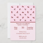 Kersen Thema Eerste Verjaardag Uitnodiging (Achterkant)