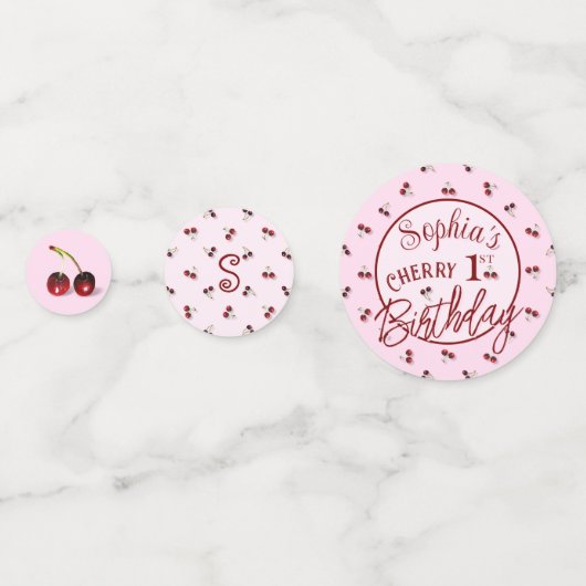 Kersen Thema Eerste Verjaardagstafel Confetti (Achterkanten)