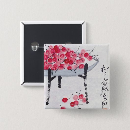 Kersen Vierkante Button 5,1 Cm (Voorkant /achterkant)