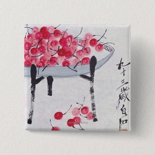 Kersen Vierkante Button 5,1 Cm (Voorkant)