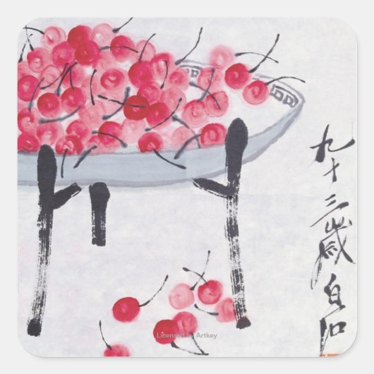 Kersen Vierkante Sticker (Voorkant)