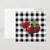 Kersen vintage zwart wit geruit kaart (Voorkant / Achterkant)