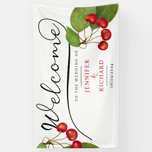  kersen welkom zwart wit stijlvol script spandoek (Verticaal)