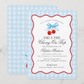 Kersen Zoete Blauwe Coquette Gingham Bruidsmeisje  Kaart (Voorkant / Achterkant)