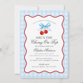 Kersen Zoete Blauwe Coquette Gingham Bruidsmeisje Kaart