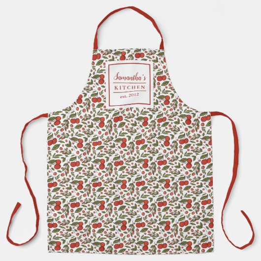  kersenbessen Patroon Modern rood Schort (Voorkant)