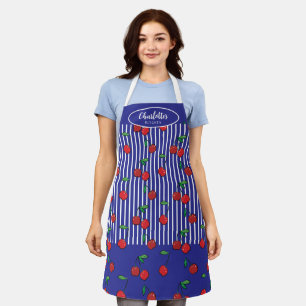 Kersenbessen rood patroon modern nautisch blauw schort