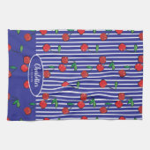 Kersenbessen rood patroon modern nautisch blauw theedoek (Horizontaal)
