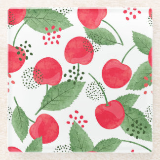 Kersenbessen , Waterverf naadloos. Glazen Onderzetter