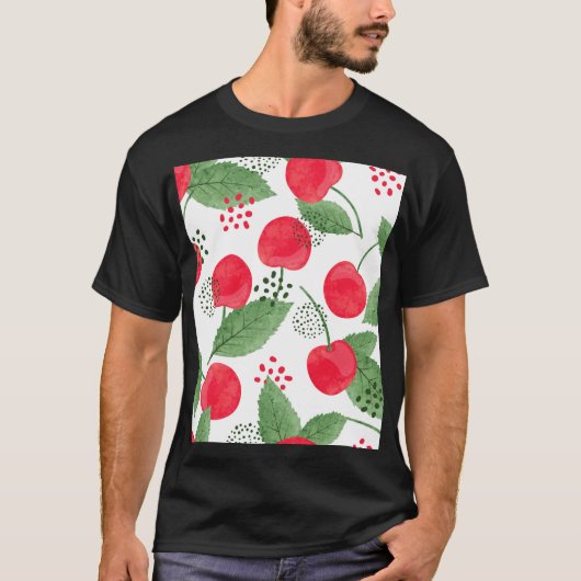 Kersenbessen , Waterverf naadloos. T-shirt (Voorkant)