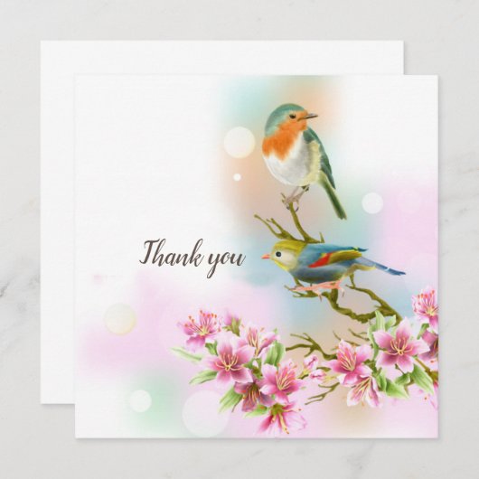 Kersenbloemen en -vogels bedankkaart (Voorkant / Achterkant)