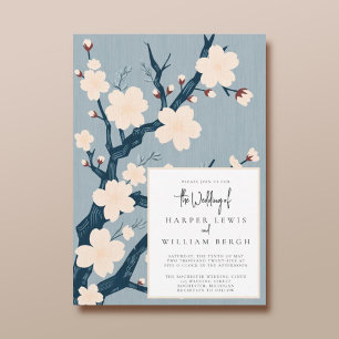 Kersenbloemen japandi bruiloft kaart