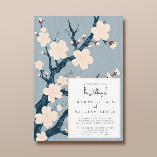 Kersenbloemen japandi bruiloft kaart