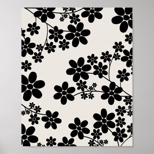 Kersenbloesem 12 beige en zwart poster (Voorkant)