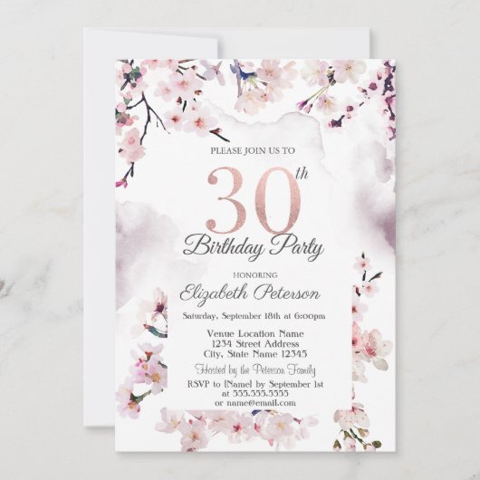 Kersenbloesem 30ste verjaardag kaart (Voorkant)