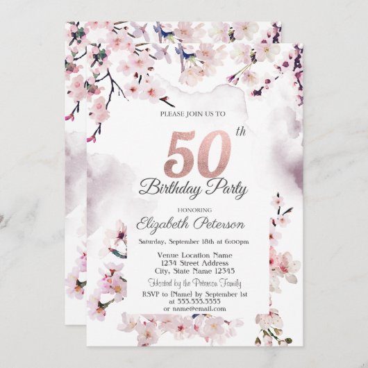 Kersenbloesem 50ste verjaardag kaart (Voorkant / Achterkant)