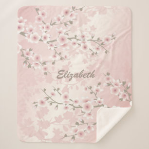 Kersenbloesem Abrikoos Vintage Bloem Monogram  Sherpa Deken