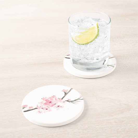 Kersenbloesem aquarel zandsteen onderzetter (Zijkant)