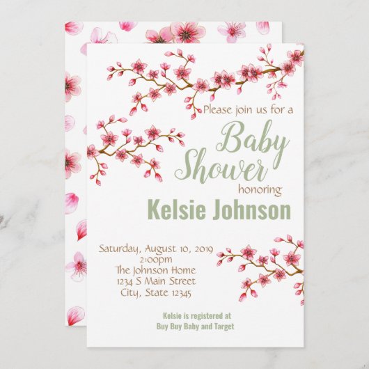 Kersenbloesem Baby Shower Kaart (Voorkant / Achterkant)