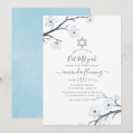 Kersenbloesem Bat Mitzvah Kaart (Voorkant / Achterkant)