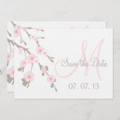 Kersenbloesem Bewaar de Datum Roze Taupe Kaart (Voorkant / Achterkant)