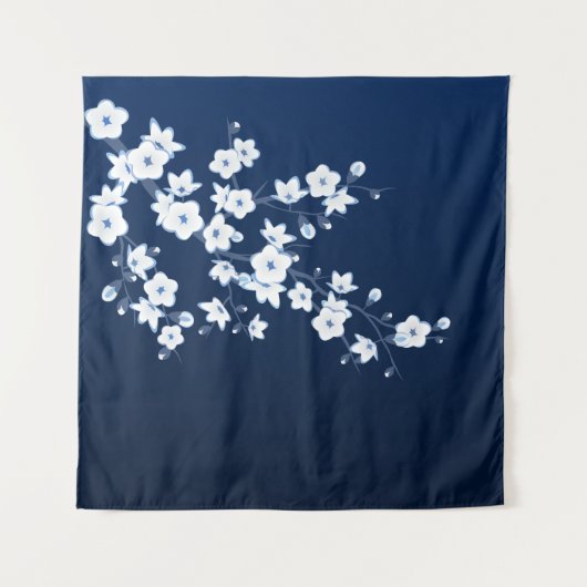 Kersenbloesem Blauw Wit Wandkleed (Voorkant)