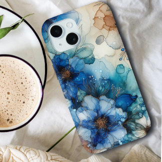  kersenbloesem | Blauwe en gouden Waterverf iPhone 15 Case