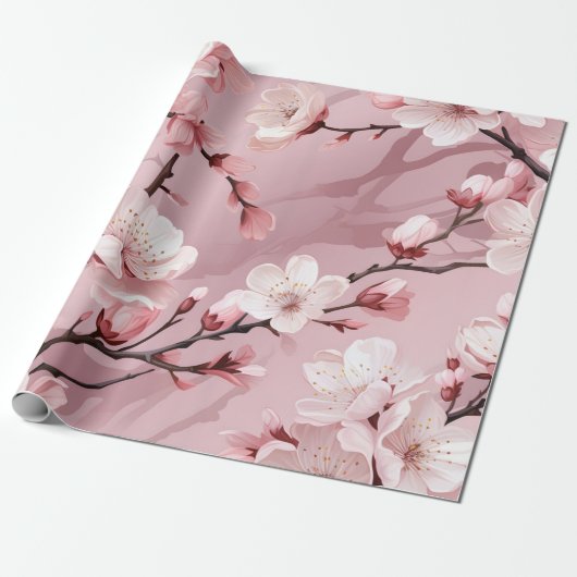 Kersenbloesem bloem cadeaupapier (Uitgerold)