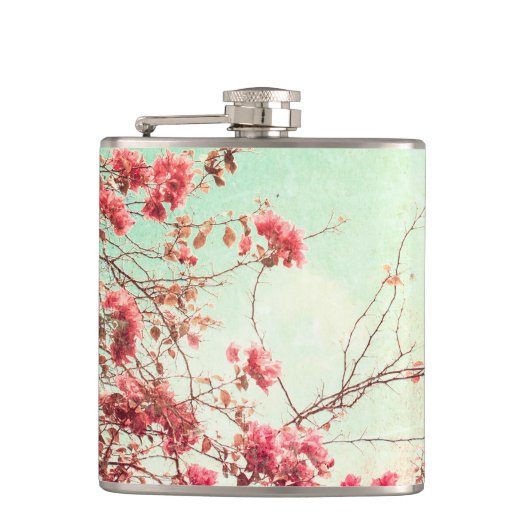 Kersenbloesem Bloemen Bloemen Bloemen Rode Whiskey Heupfles (Voorkant)