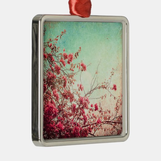 Kersenbloesem Bloemen Bloemen Bloemen Rood Blauw O Metalen Ornament (Rechts)