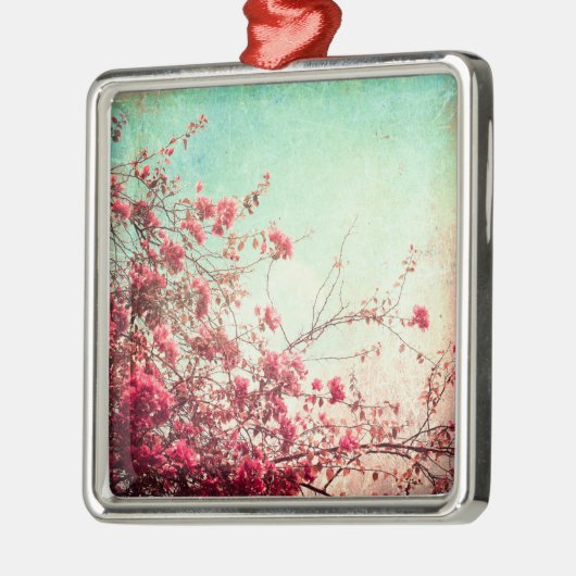 Kersenbloesem Bloemen Bloemen Bloemen Rood Blauw O Metalen Ornament (Links)