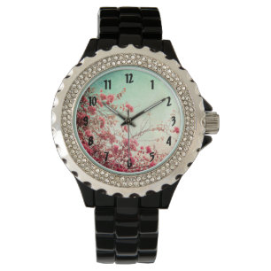 Kersenbloesem Bloemen Bloemen Bloemen Rood Blauw P Horloge