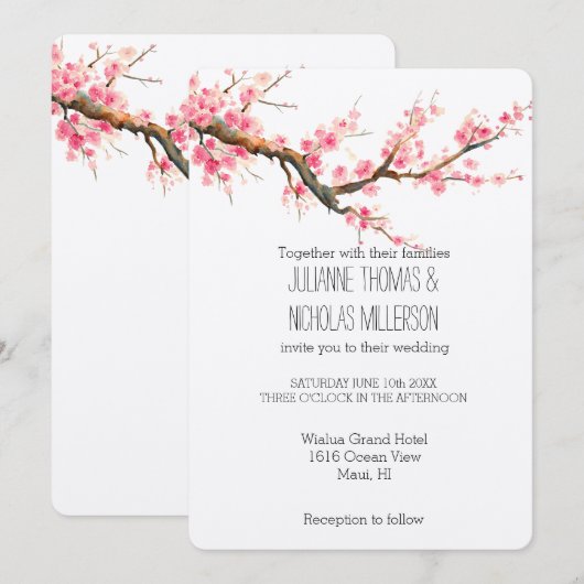 Kersenbloesem Bloemen Bruiloft Kaart (Voorkant / Achterkant)