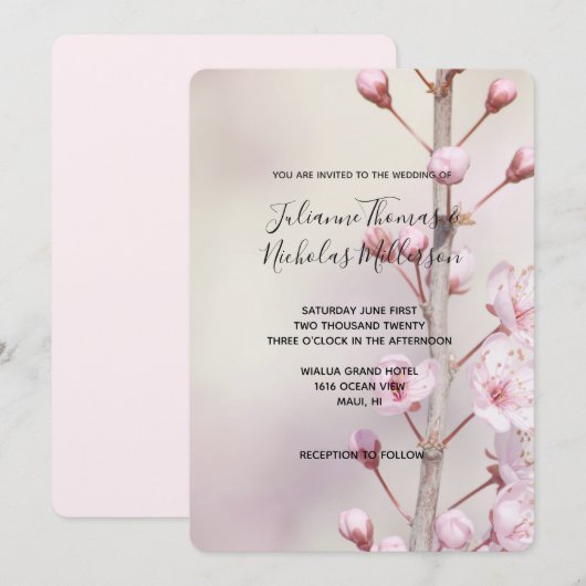 Kersenbloesem Bloemen Bruiloft Uitnodigingen (Voorkant / Achterkant)