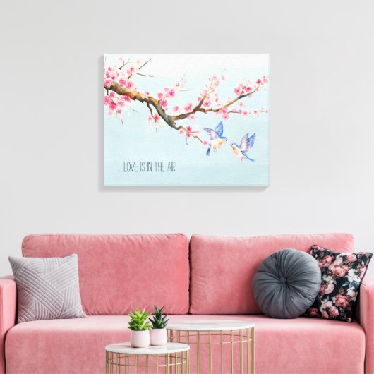 Kersenbloesem Bloemen en Vogels Canvas Afdruk (Insitu (Woonkamer))