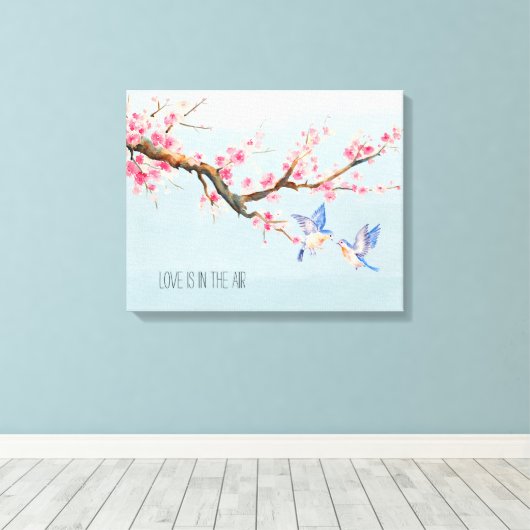 Kersenbloesem Bloemen en Vogels Canvas Afdruk (Insitu (Houten vloer))